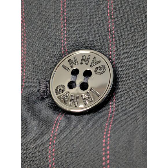 NWT GANNI Pinstriped Twill Midi Dress Midnight Blue Red Pinstripes IT 52 US 22 - Picture 7 of 12